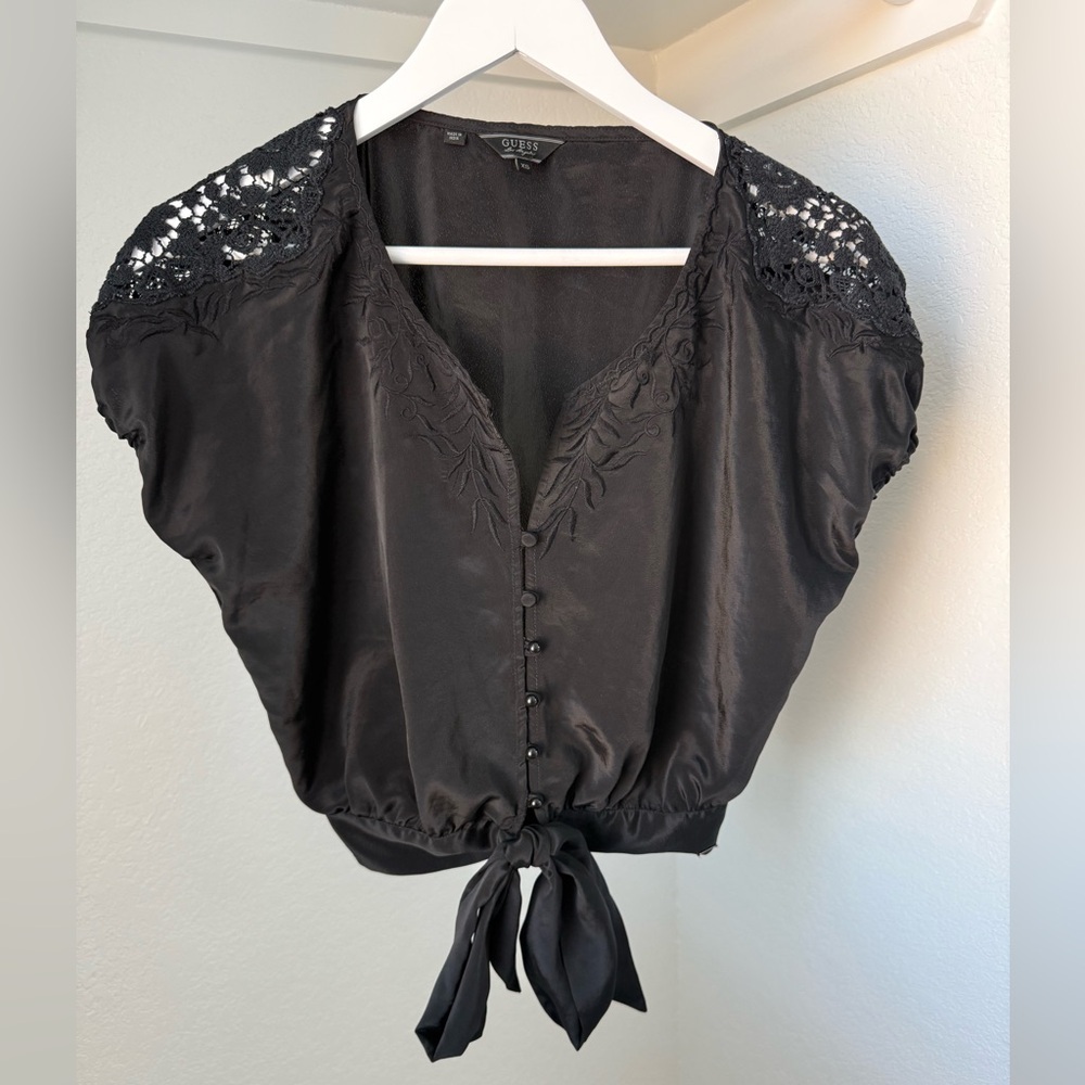 GUESS Black Tie-Up Top, Size Small